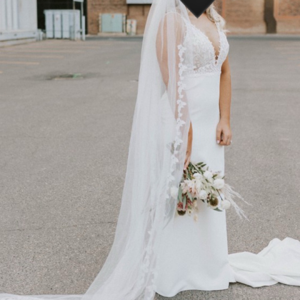 Elegant White Lace Appliqué Wedding Gown (Made With Love)